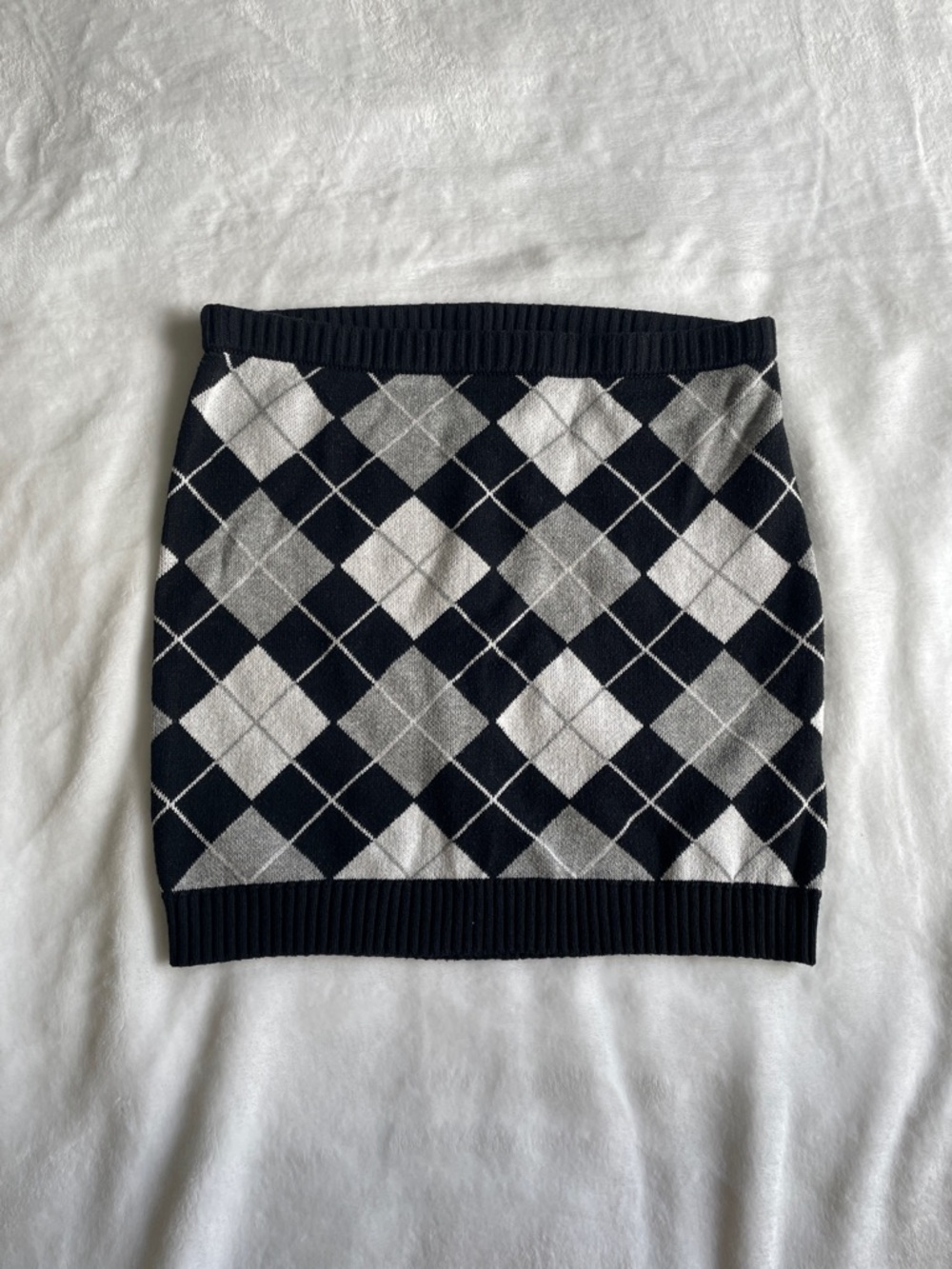 Hollister Argyle Knit Mini Skirt - Black & Gray Ultra High Rise Cute School Girl